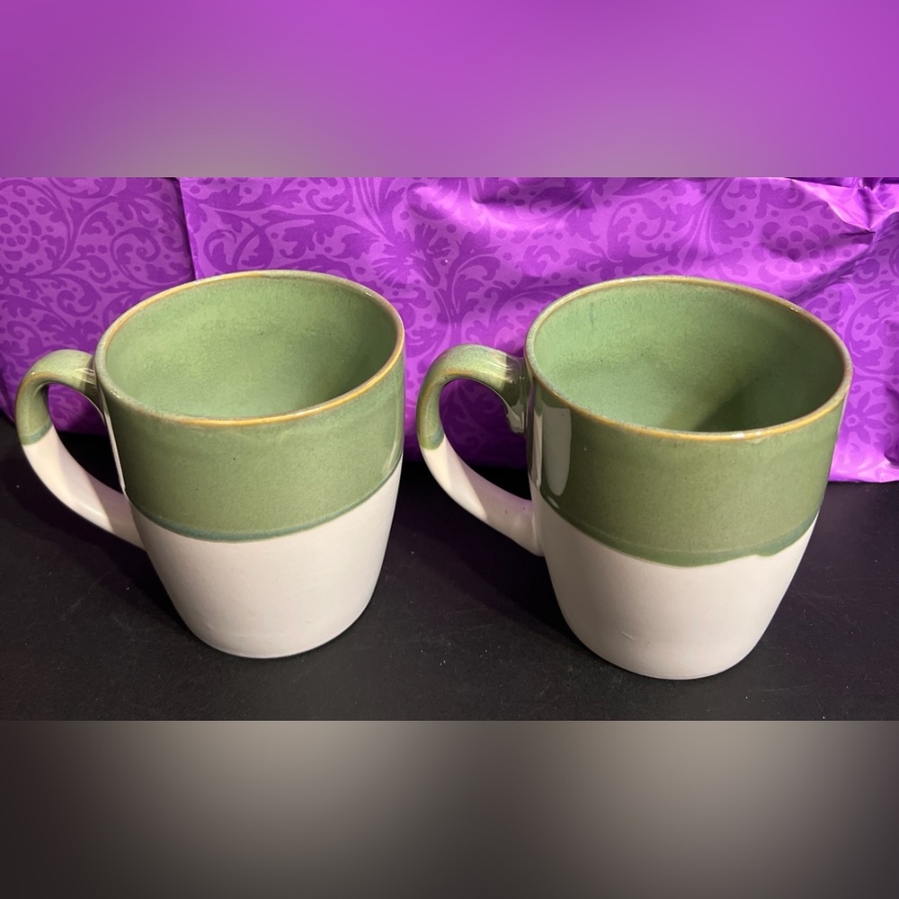 Royal Norfolk Stoneware Mug Set Green & Cream Coffee Cups Farmhouse Style